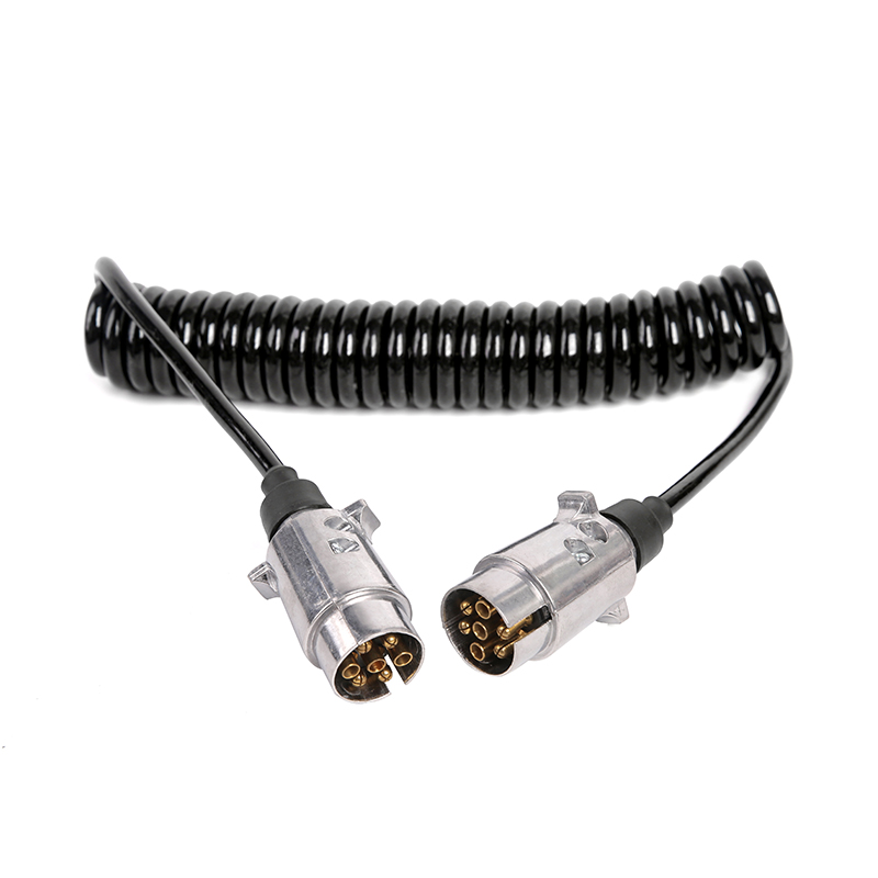 Bobină spirală PU neagră cu 7 poli, 2 mufe JH01 5, lungime cablu 1m,2m,3m.....JH020-A