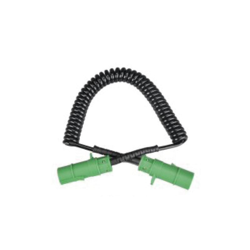 Bobina spiralata PU cu 7 poli, 2 prize din plastic verde 24V; lungime cablu 1m 2m 3m......JH082-A
