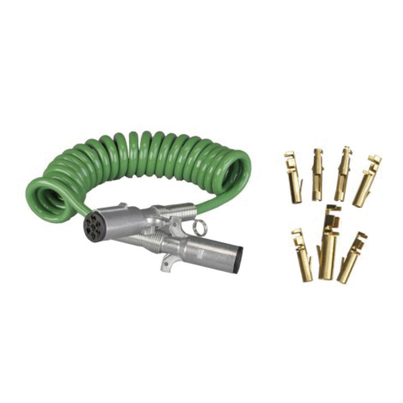 Bobina Spiral Verde cu două prize metalice 24V, tip sertizare pini; lungime cablu 1 m 2m 3m.......JH091-B